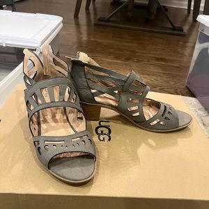 Journee Collection Block Heel Grey Cutouts Sandal Heels